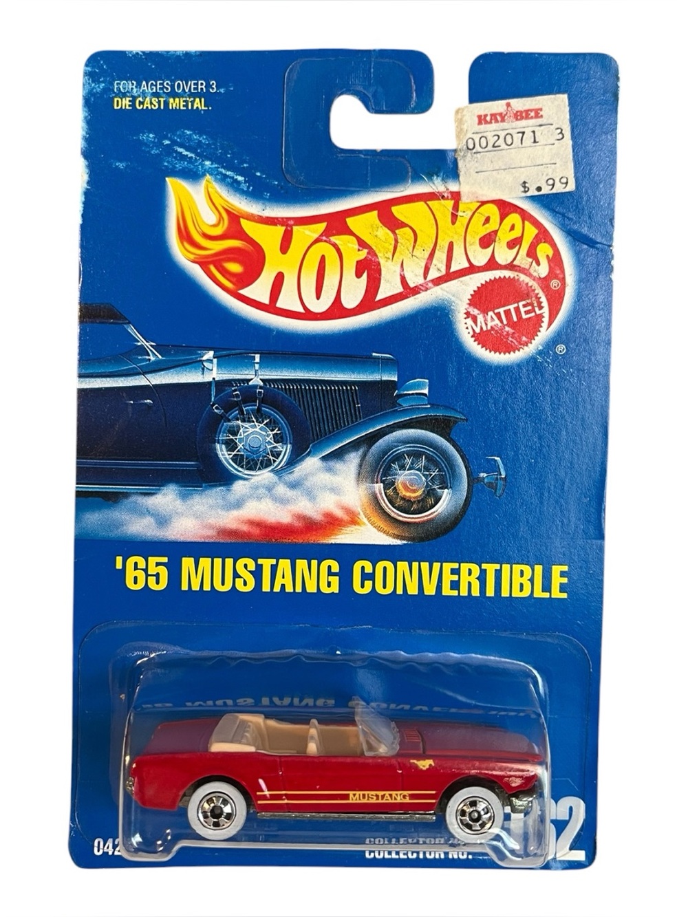 HOT WHEELS - Blue Card #162 - '65 MUSTANG CONVERTIBLE in Red Opening Hood